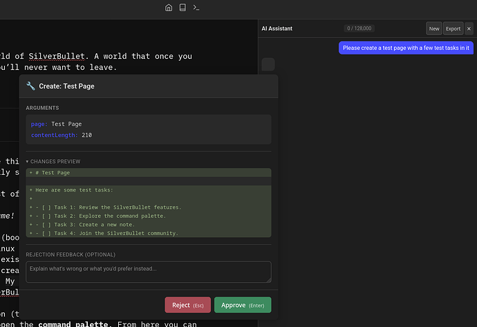 screenshot of approval modal