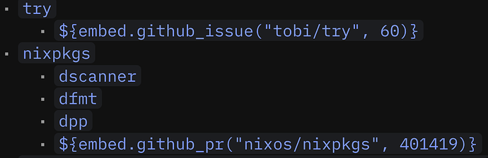 screenshots demonstrating unrendered lines in the table of contents